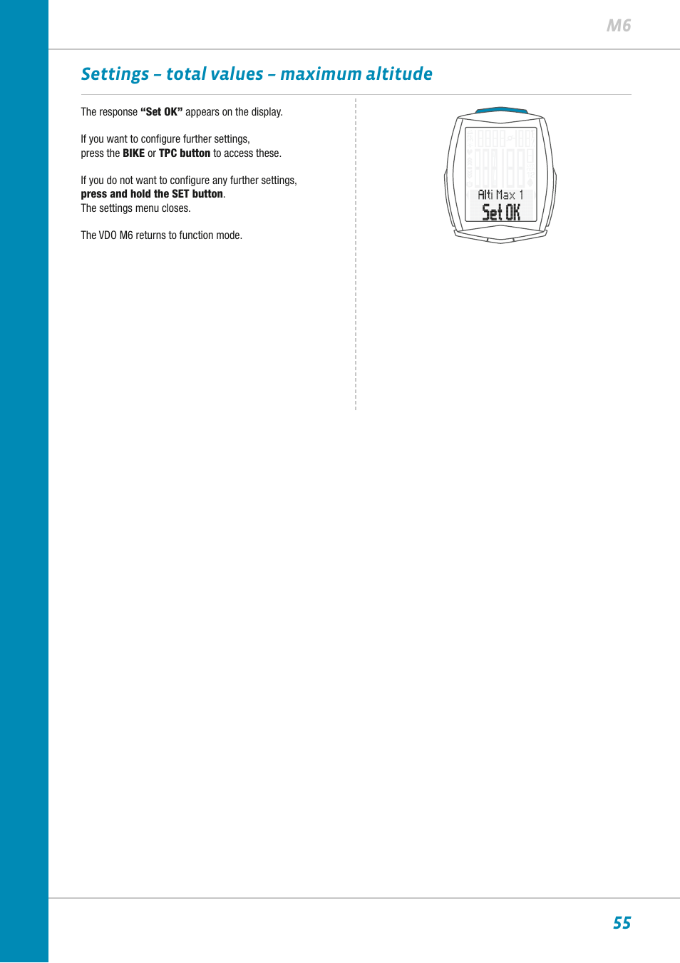 55 m6 settings – total values – maximum altitude | VDO M6WL User Manual | Page 55 / 87