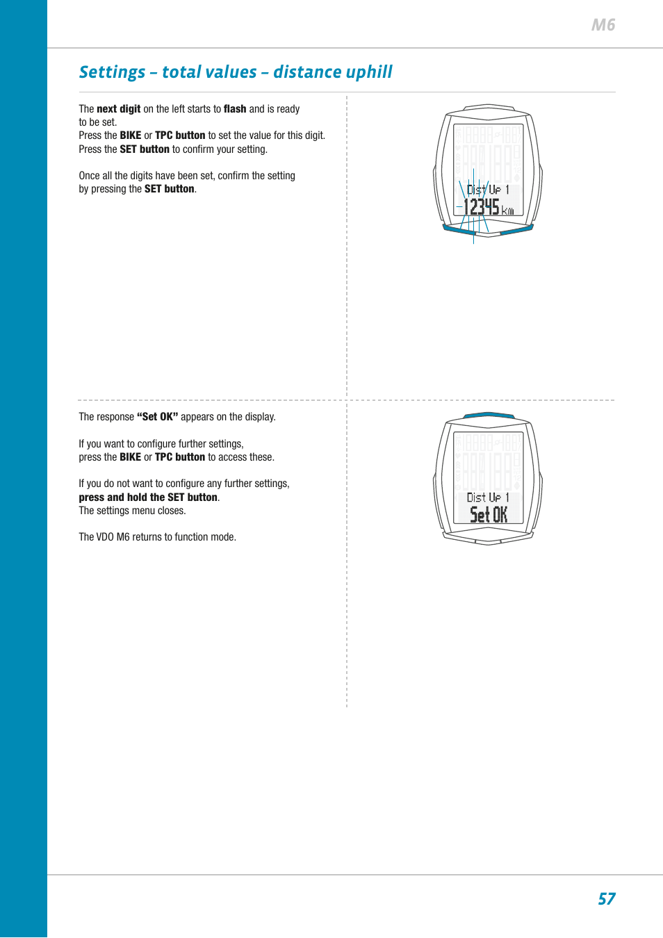57 m6 settings – total values – distance uphill | VDO M6WL User Manual | Page 57 / 87