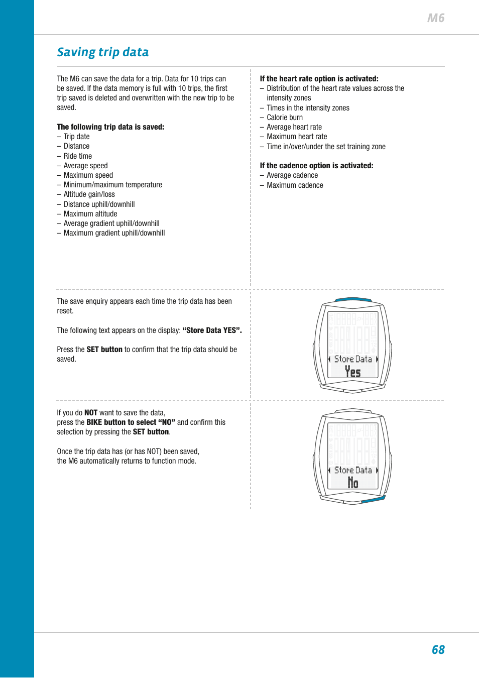 68 m6 saving trip data | VDO M6WL User Manual | Page 68 / 87