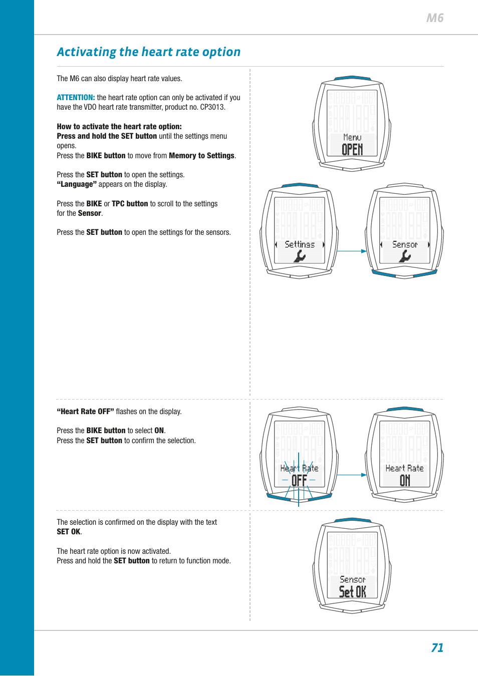 71 m6 activating the heart rate option | VDO M6WL User Manual | Page 71 / 87