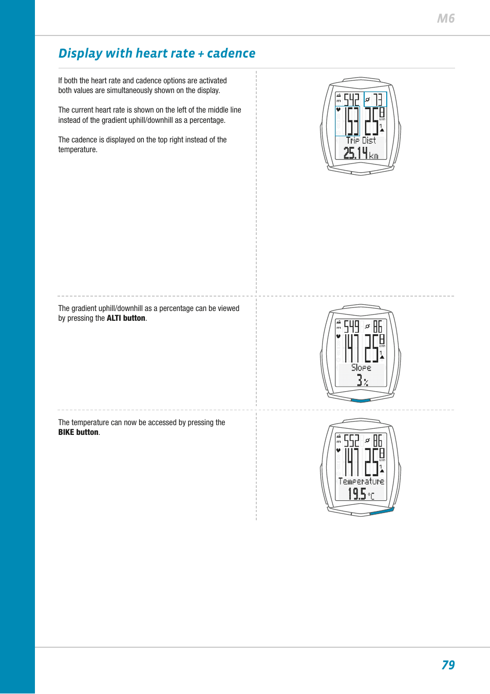 79 m6 display with heart rate + cadence | VDO M6WL User Manual | Page 79 / 87