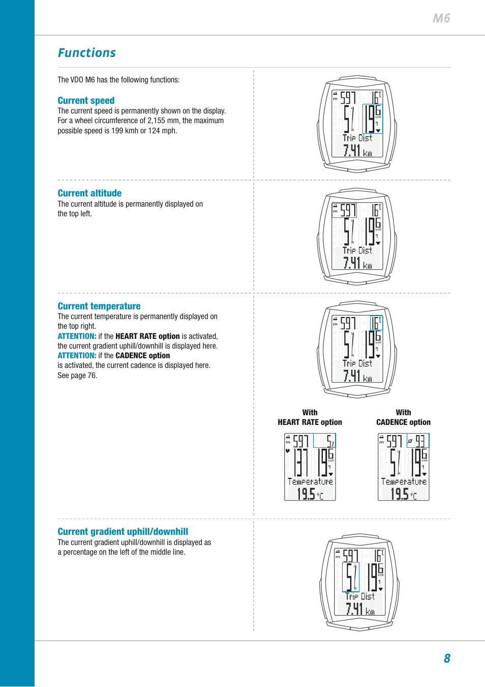 8m6 functions | VDO M6WL User Manual | Page 8 / 87