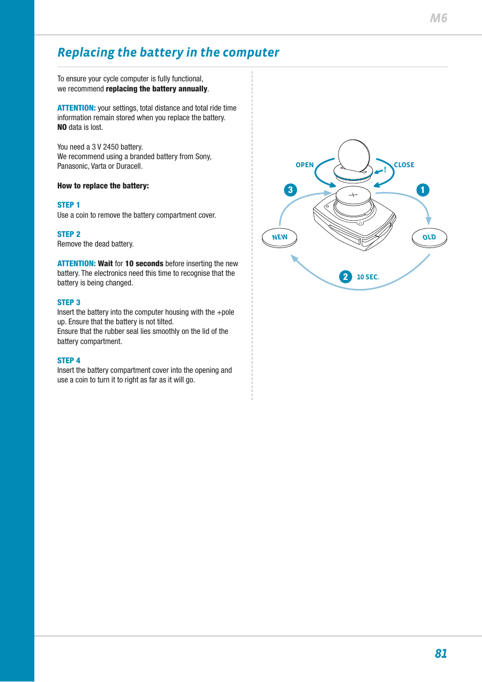 81 m6, Replacing the battery in the computer | VDO M6WL User Manual | Page 81 / 87