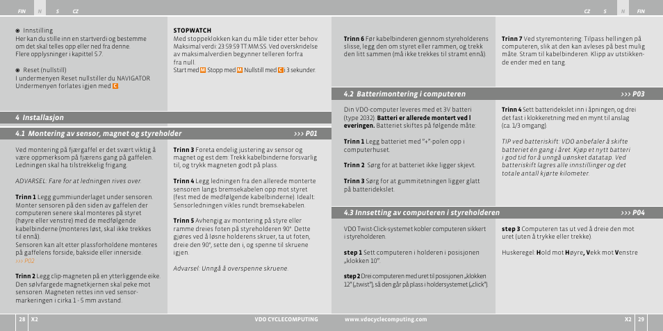 VDO WR X2 User Manual | Page 123 / 264