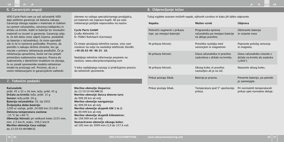 VDO WR X2 User Manual | Page 170 / 264