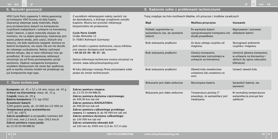 VDO WR X2 User Manual | Page 180 / 264