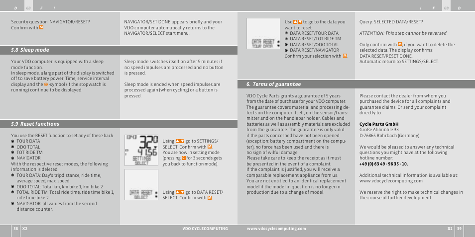 VDO WR X2 User Manual | Page 20 / 264