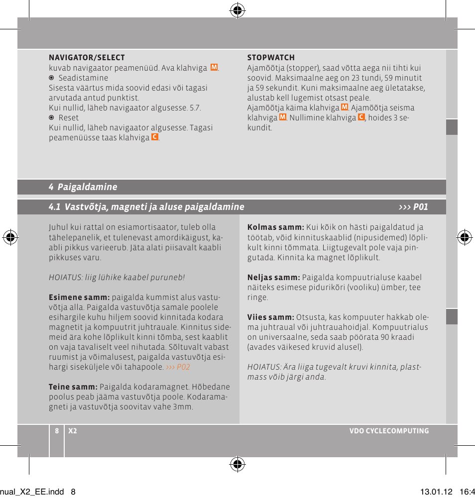 VDO WR X2 User Manual | Page 94 / 264