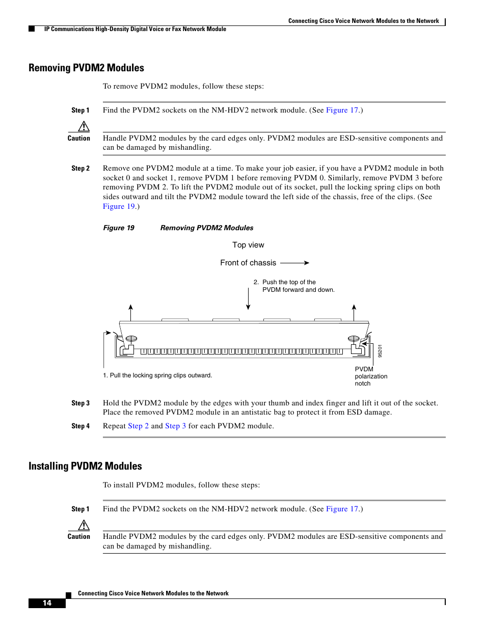 Removing pvdm2 modules, Installing pvdm2 modules | Cisco OL-12812-01 User Manual | Page 14 / 18