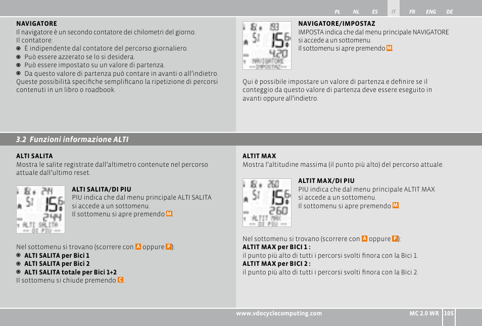 2 funzioni informazione alti | VDO WR MC 2.0 User Manual | Page 105 / 228