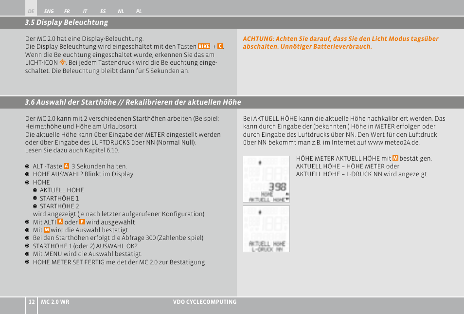 8 start/stop der stoppuhr | VDO WR MC 2.0 User Manual | Page 12 / 228