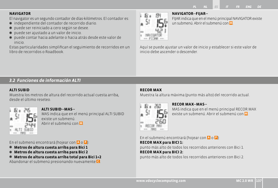 2 funciones de información alti | VDO WR MC 2.0 User Manual | Page 137 / 228