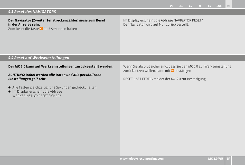 VDO WR MC 2.0 User Manual | Page 15 / 228
