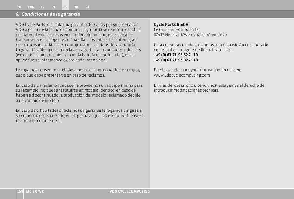 VDO WR MC 2.0 User Manual | Page 158 / 228