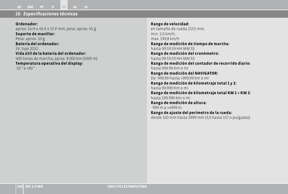 VDO WR MC 2.0 User Manual | Page 160 / 228