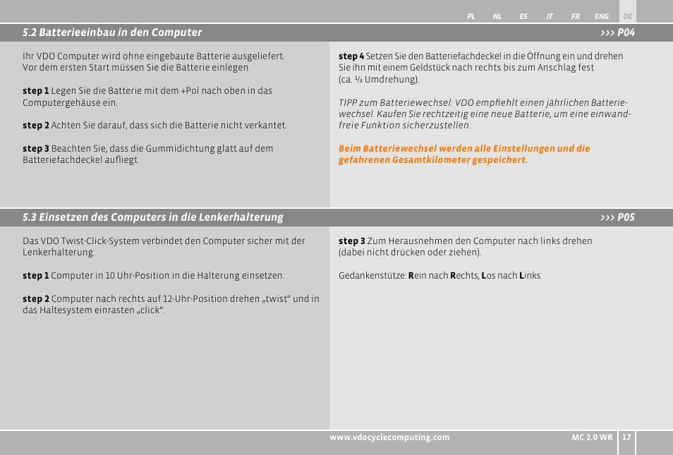 VDO WR MC 2.0 User Manual | Page 17 / 228