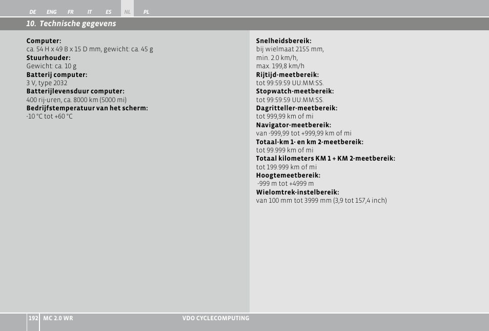 VDO WR MC 2.0 User Manual | Page 192 / 228