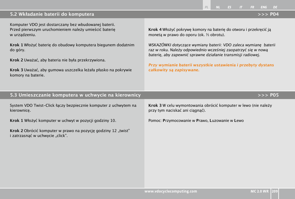 VDO WR MC 2.0 User Manual | Page 209 / 228