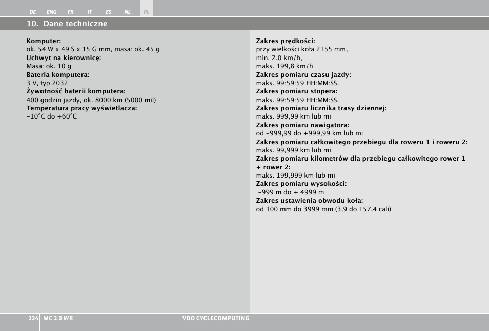 VDO WR MC 2.0 User Manual | Page 224 / 228