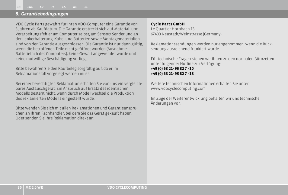 VDO WR MC 2.0 User Manual | Page 30 / 228