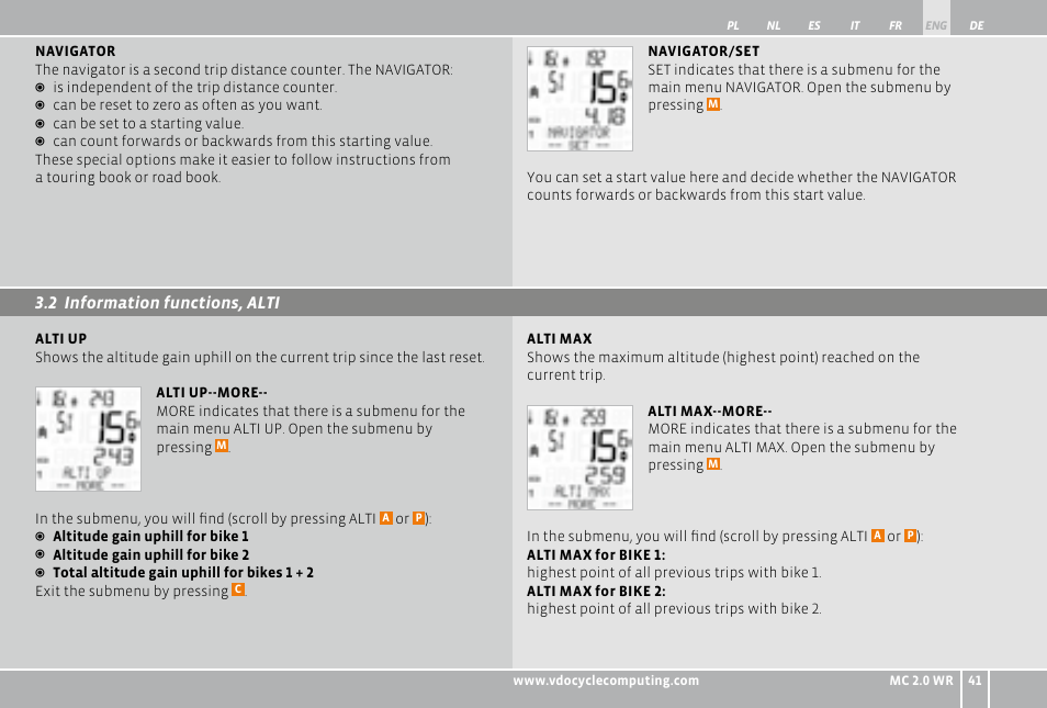 2 information functions, alti | VDO WR MC 2.0 User Manual | Page 41 / 228