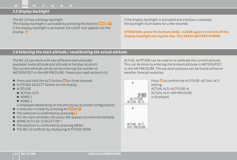 8 start/stop of the stopwatch | VDO WR MC 2.0 User Manual | Page 44 / 228