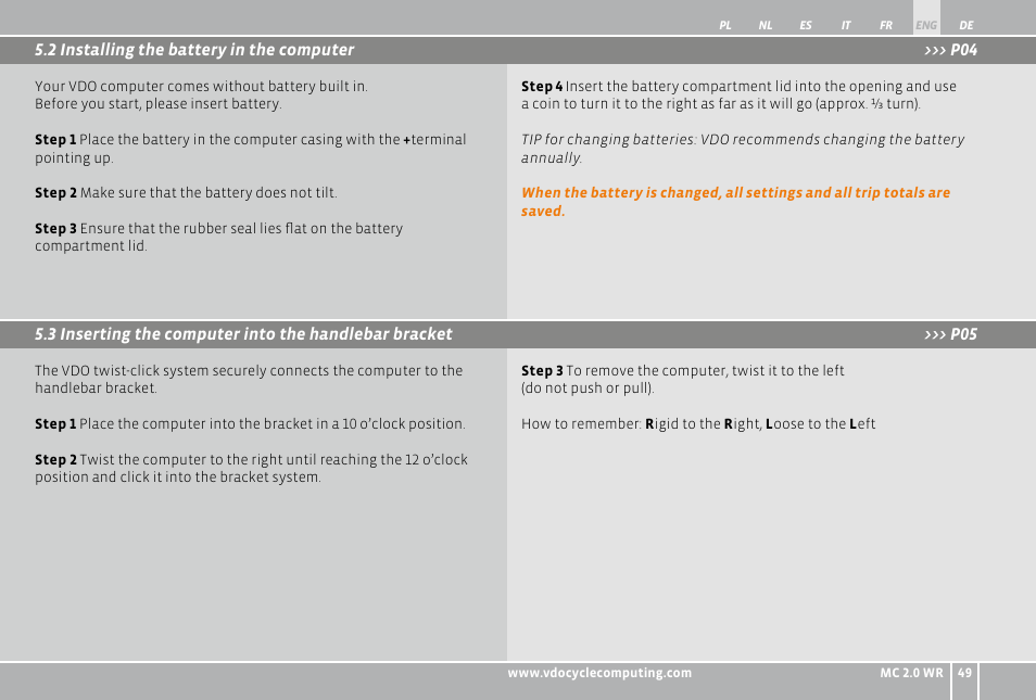 VDO WR MC 2.0 User Manual | Page 49 / 228