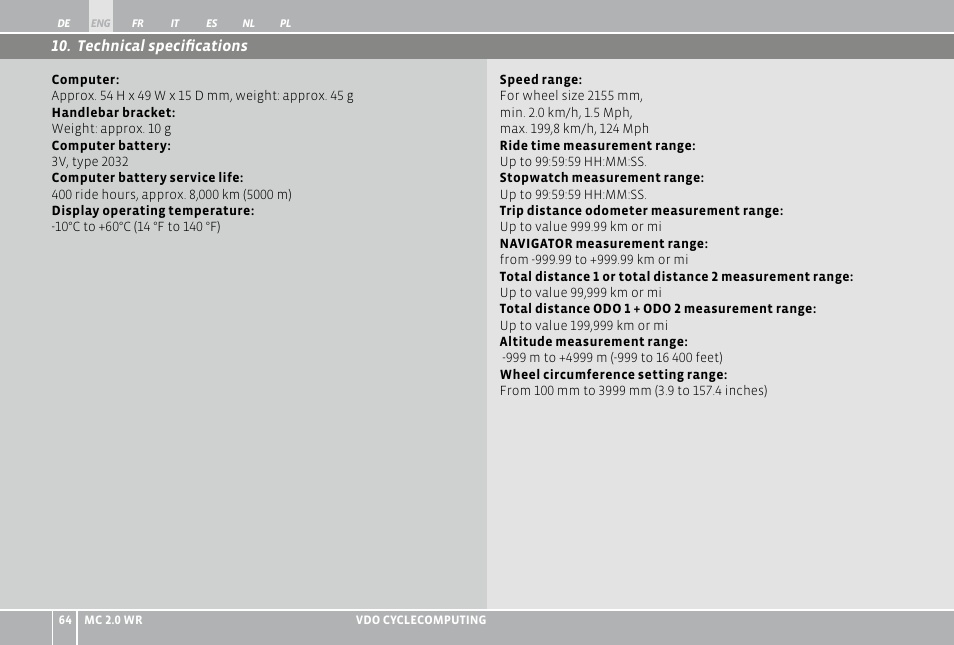 VDO WR MC 2.0 User Manual | Page 64 / 228