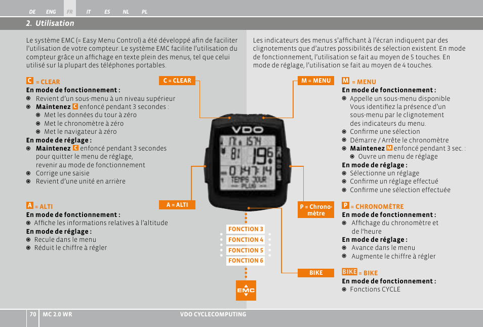 Utilisation | VDO WR MC 2.0 User Manual | Page 70 / 228