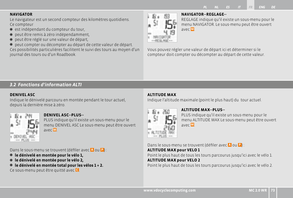 2 fonctions d‘information alti | VDO WR MC 2.0 User Manual | Page 73 / 228