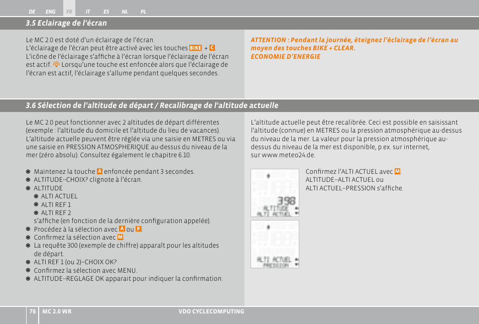 8 départ / arrêt du chronomètre | VDO WR MC 2.0 User Manual | Page 76 / 228