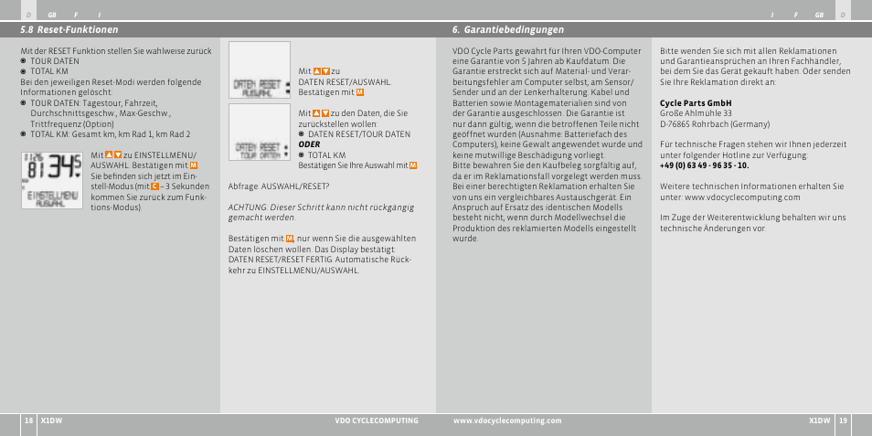 VDO WL X1 DW User Manual | Page 10 / 264