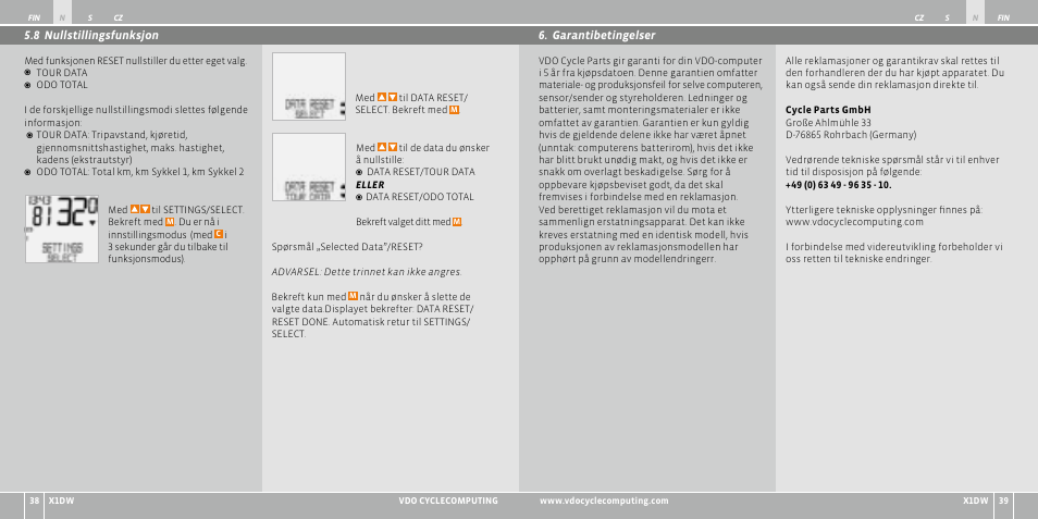 VDO WL X1 DW User Manual | Page 128 / 264