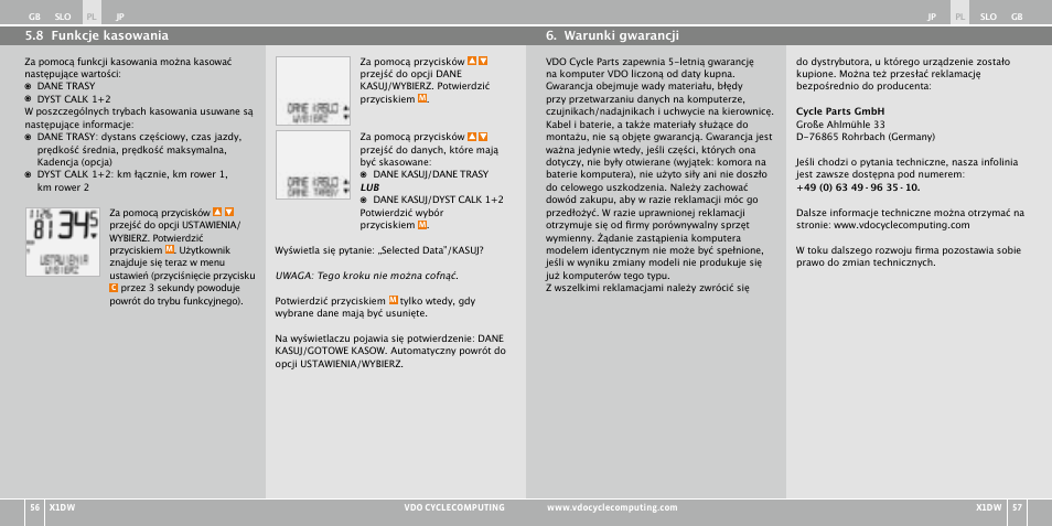 VDO WL X1 DW User Manual | Page 180 / 264