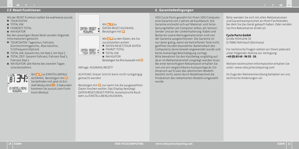 VDO WL X2 DW User Manual | Page 11 / 336