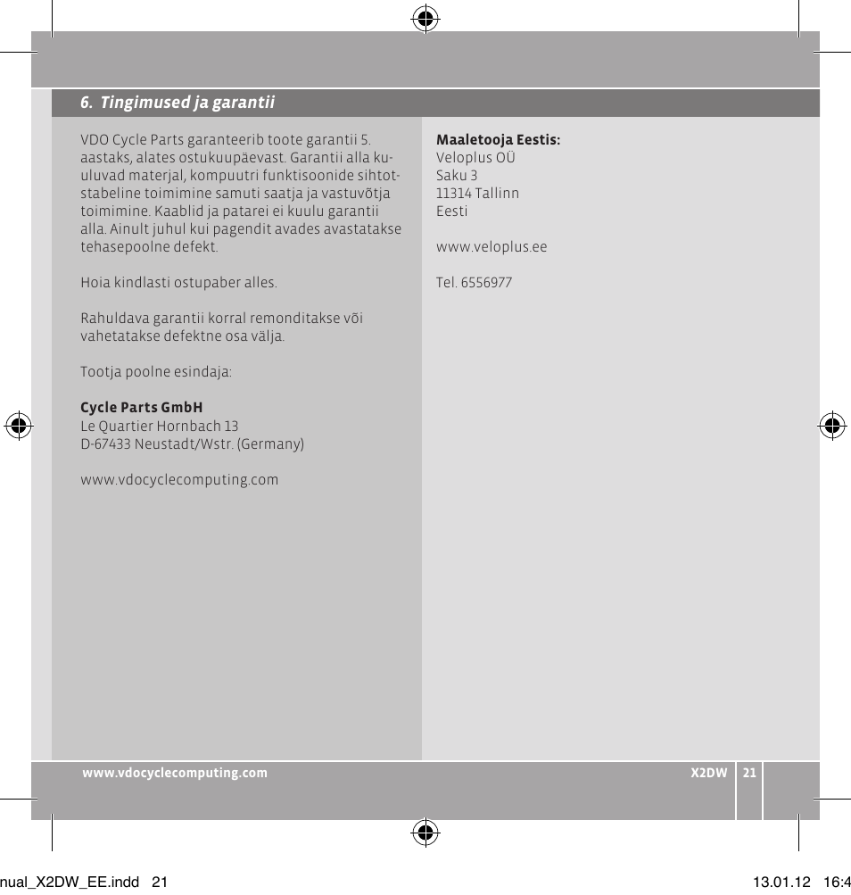 VDO WL X2 DW User Manual | Page 113 / 336