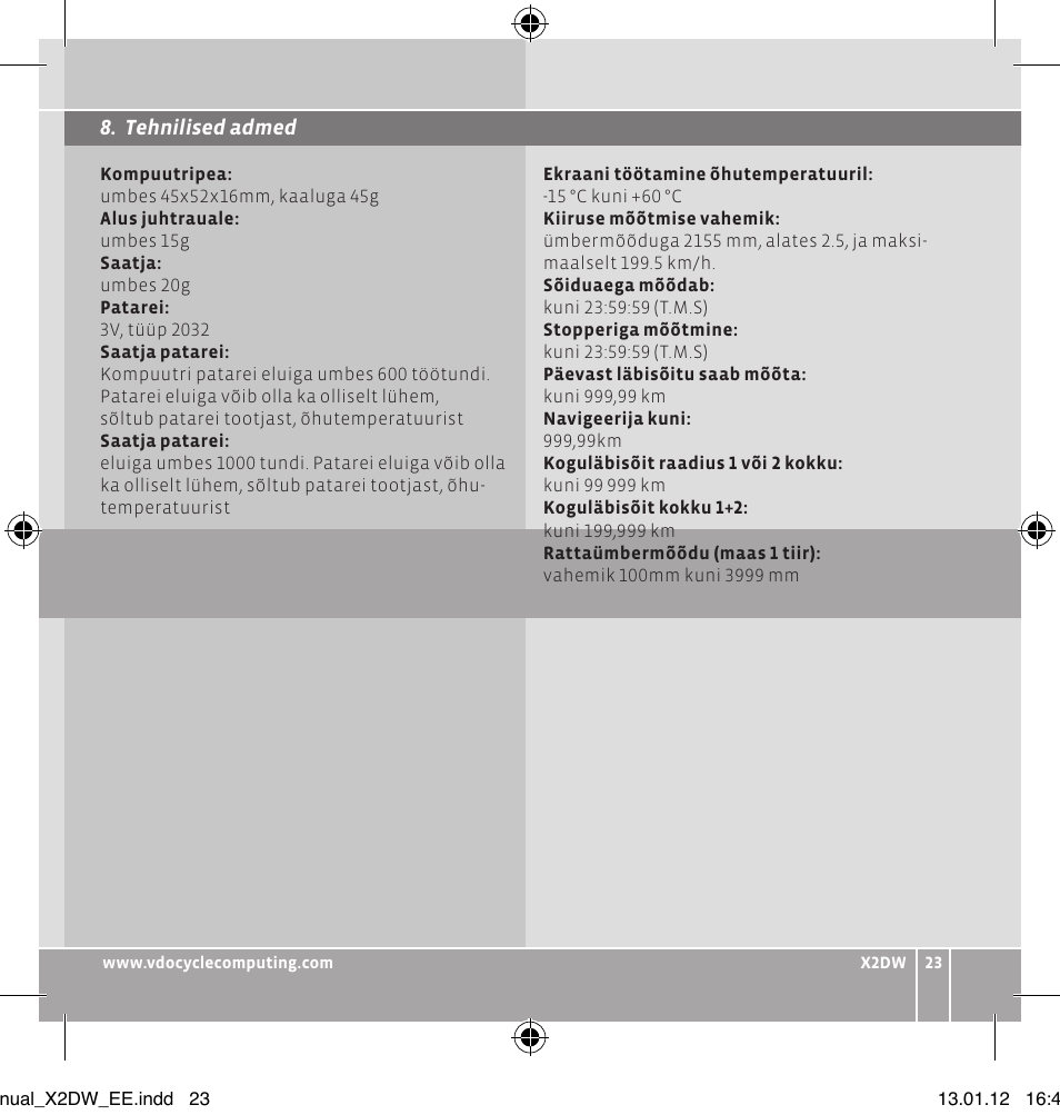 VDO WL X2 DW User Manual | Page 115 / 336