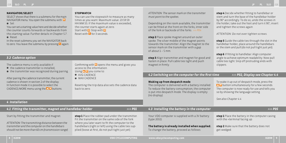 VDO WL X2 DW User Manual | Page 170 / 336