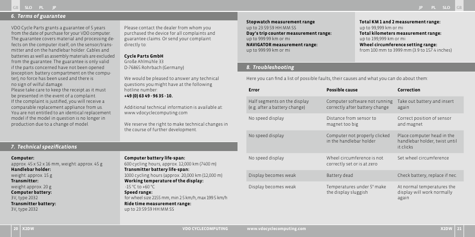 VDO WL X2 DW User Manual | Page 176 / 336