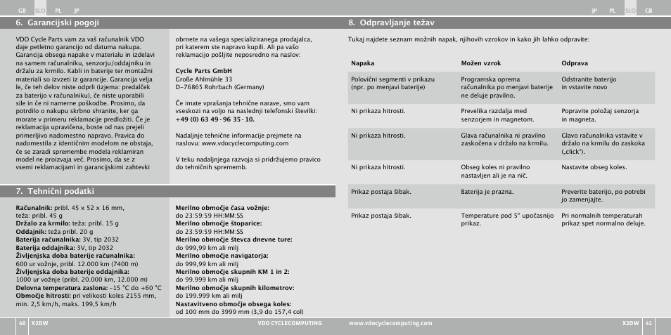 VDO WL X2 DW User Manual | Page 186 / 336