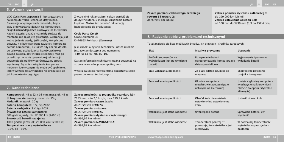 VDO WL X2 DW User Manual | Page 196 / 336