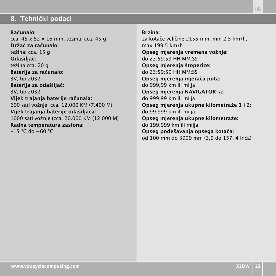 VDO WL X2 DW User Manual | Page 257 / 336
