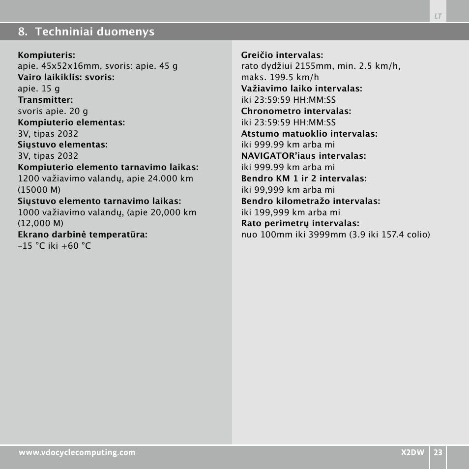 VDO WL X2 DW User Manual | Page 283 / 336
