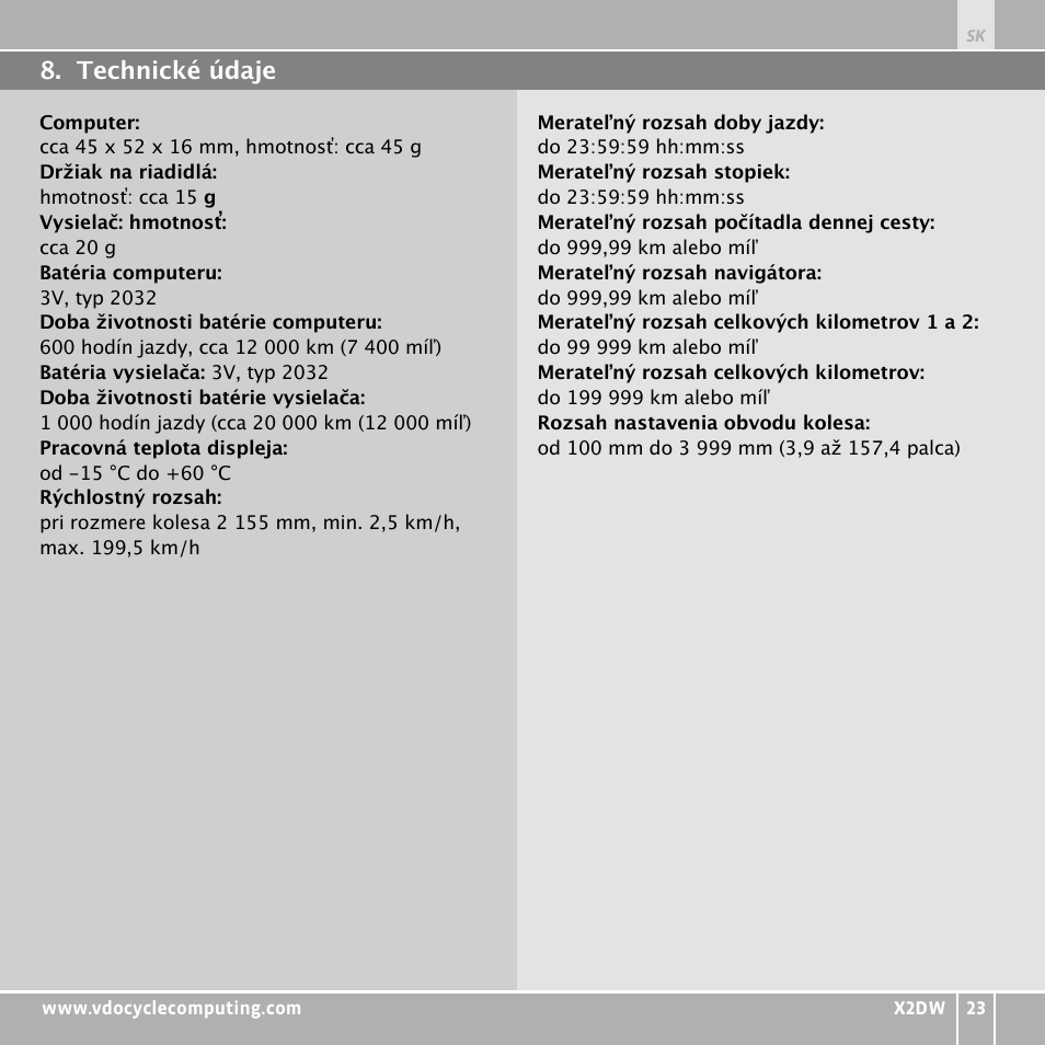 VDO WL X2 DW User Manual | Page 335 / 336