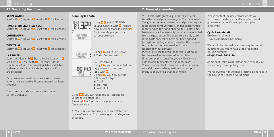 VDO WL X3 DW User Manual | Page 223 / 364