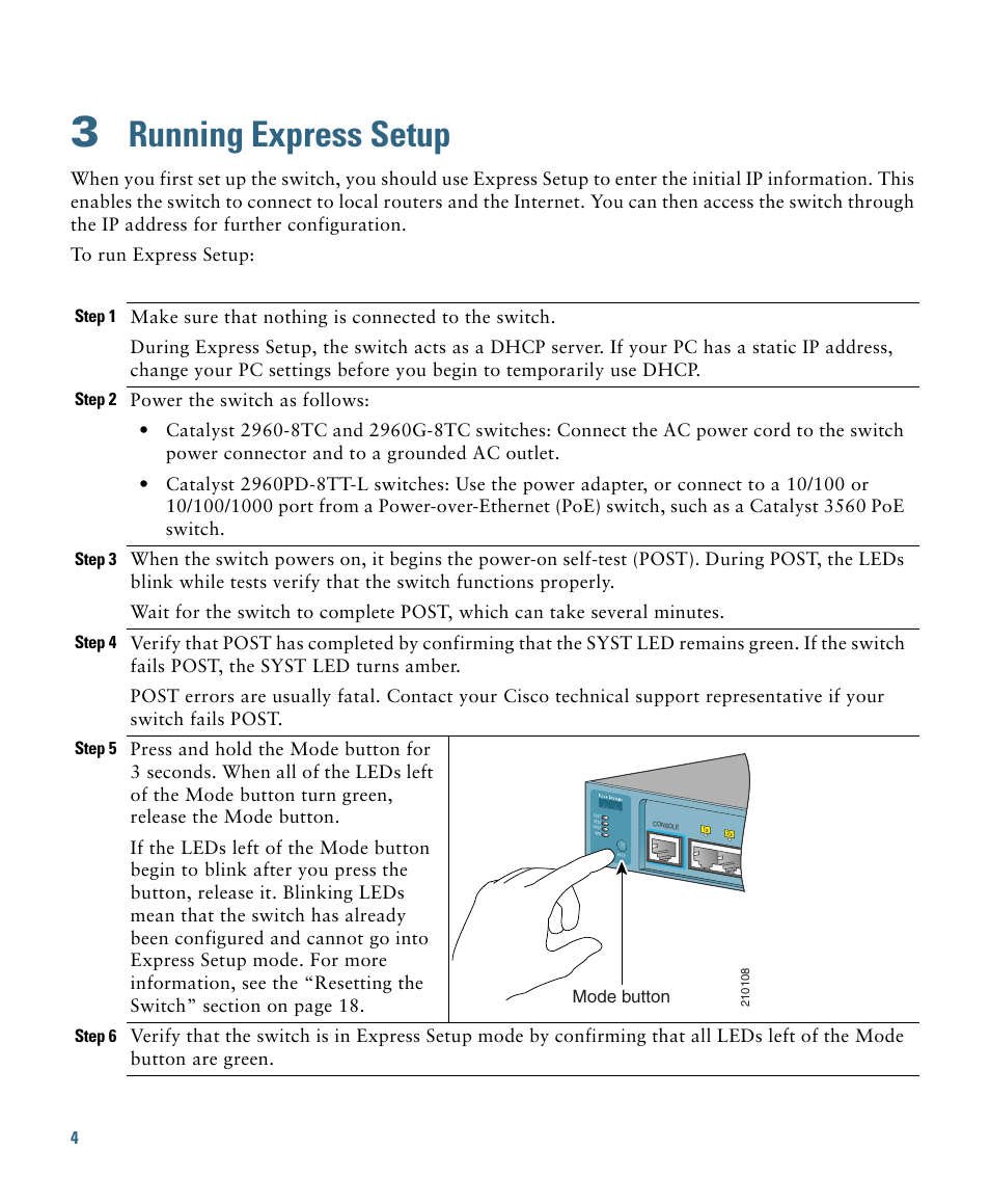 3 running express setup, Running express setup | Cisco 2960 User Manual | Page 4 / 22