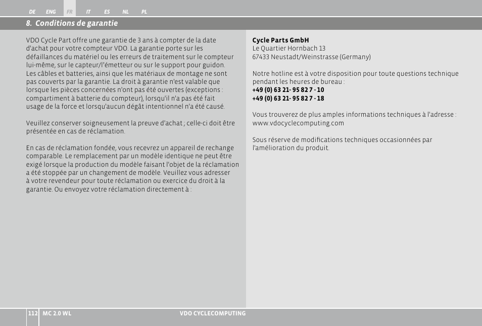 VDO WL MC 2.0 User Manual | Page 112 / 272