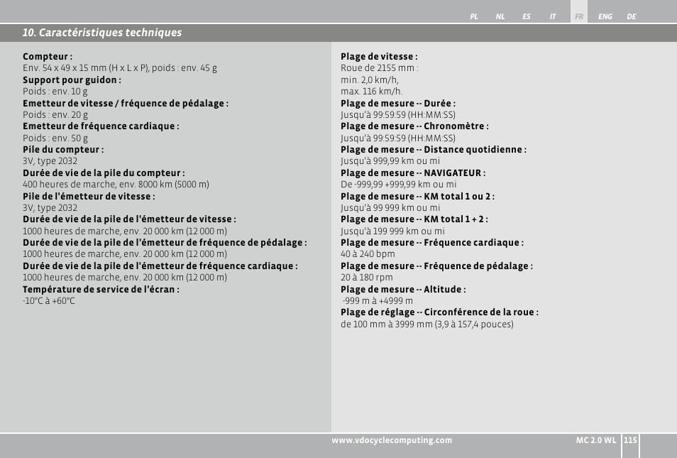 VDO WL MC 2.0 User Manual | Page 115 / 272