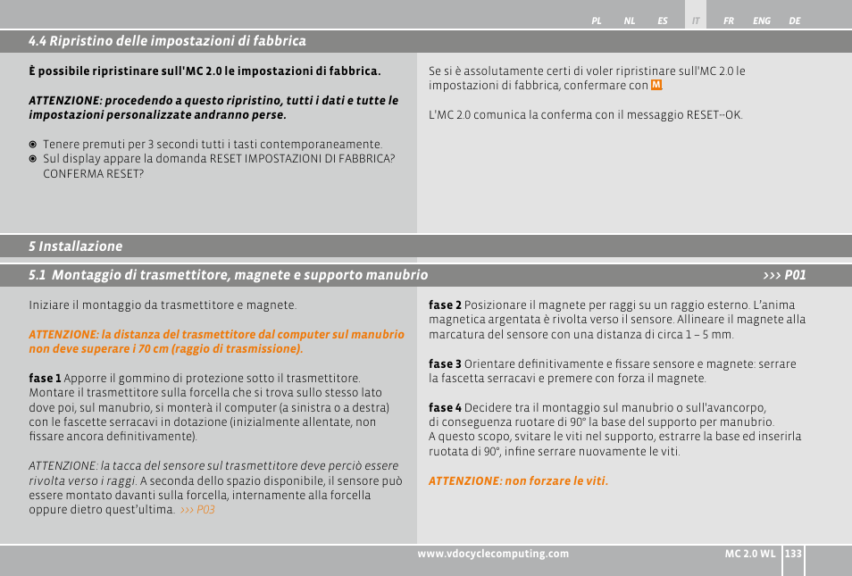 VDO WL MC 2.0 User Manual | Page 133 / 272