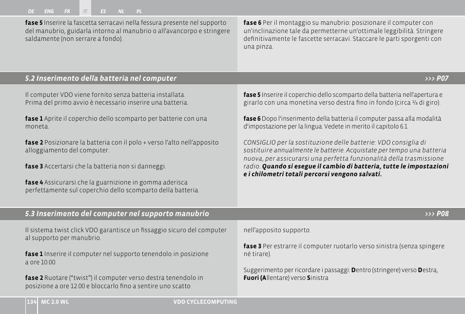 VDO WL MC 2.0 User Manual | Page 134 / 272